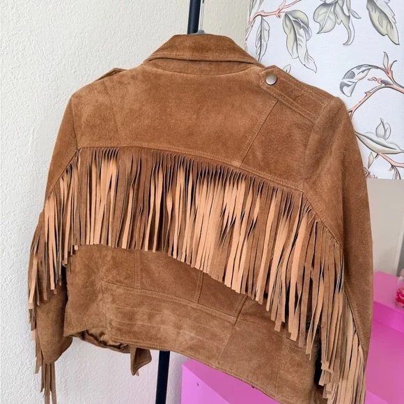 Forever New Tan Suede Fringe Jacket - Picture 1 of 5